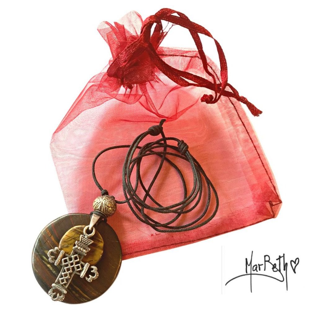 Sterling Cross on Tiger Iron Jasper - Adjustable Length Cord - NWOT